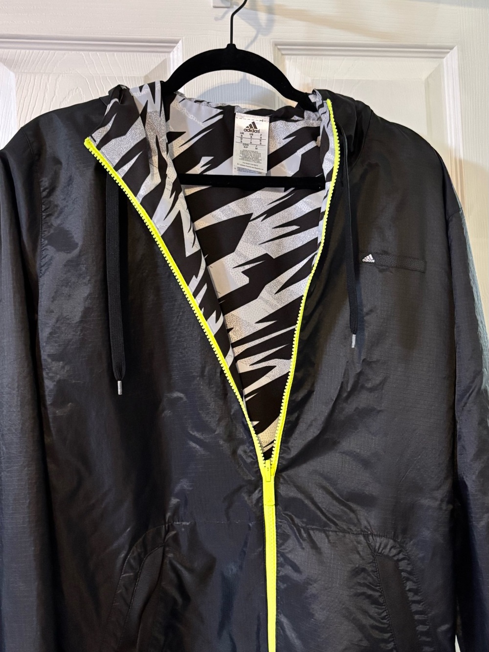 Adidas Reversible Windbreaker Black Gray Camo,Hooded Jacket,NWOT